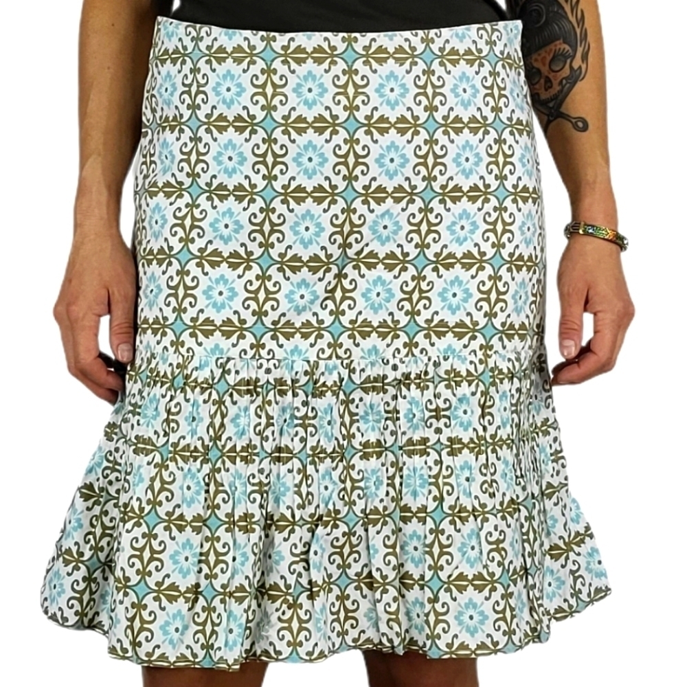 Fossil Cotton Skirt Size 8 Pleated Ruffled Green